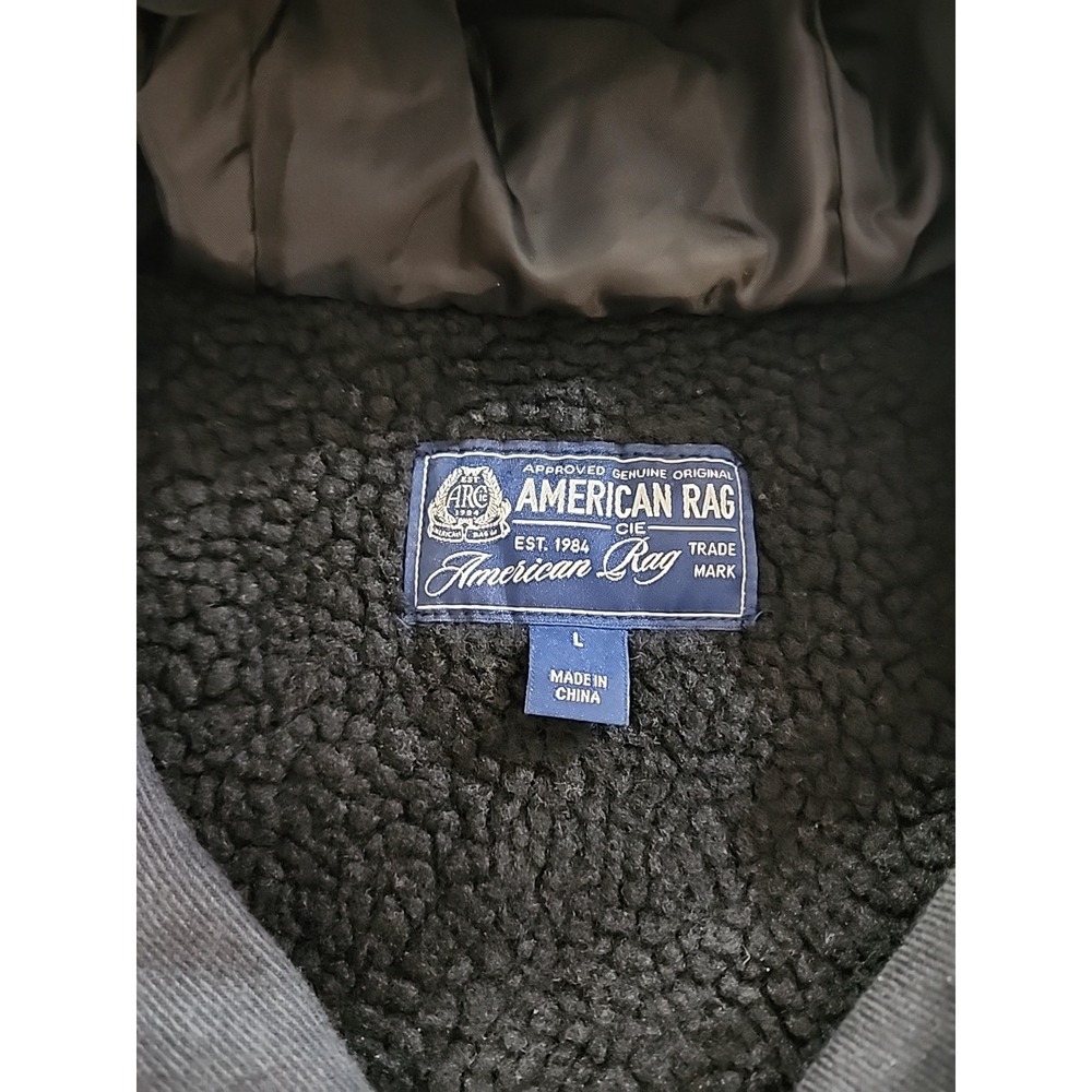 American Rag Men's Button-Up Gray‎ Hooded Jacket Size Large Pockets Long Sleeve - Picture 3 of 8